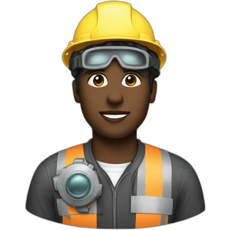 A black engineer with a bust wearing safety equipment emoji