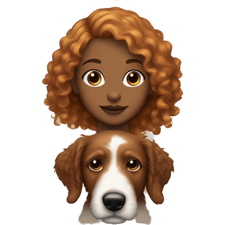 girl with read hair and a freckle birthmark on her right side with 2 golden doodles and one is brown and the other is black emoji