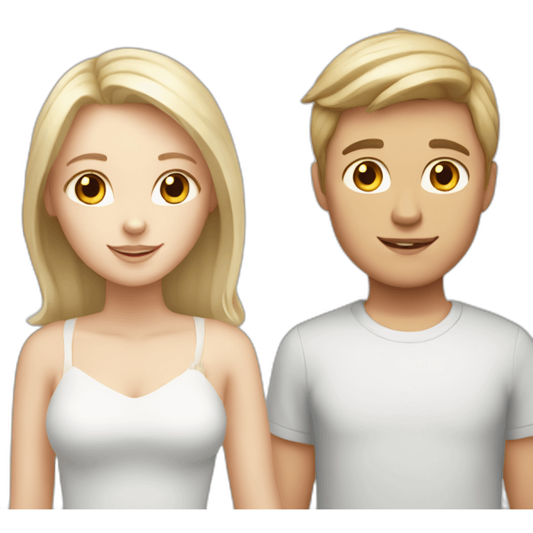 blond white girl and brunette white boy, white cat, grey cat emoji