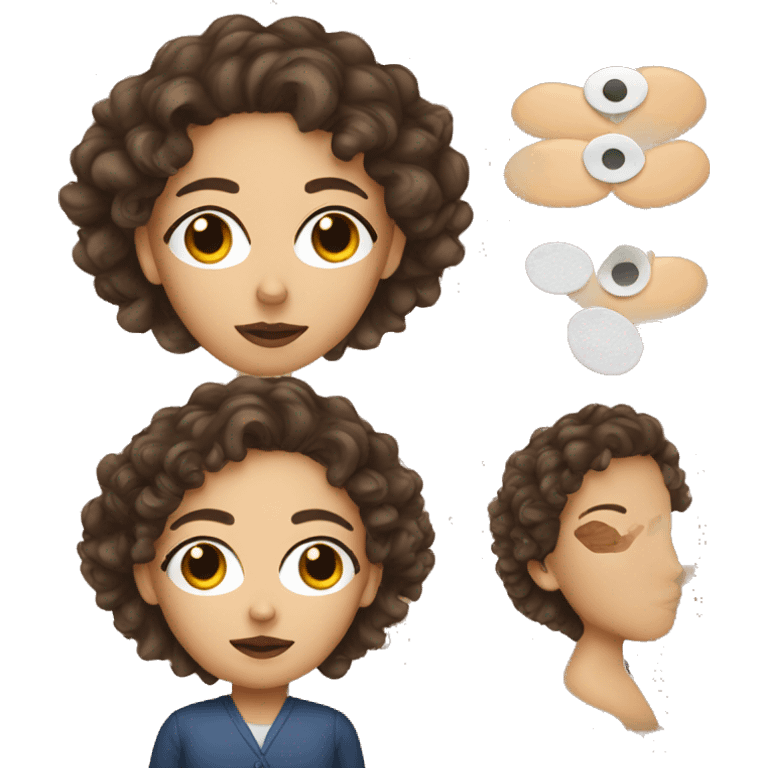 White woman with curly brown hair applying Eye patches emoji