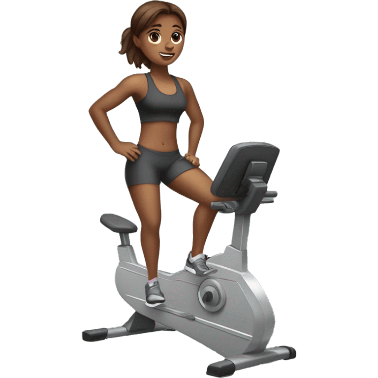 A brown hair girl in the gym on a stair master emoji