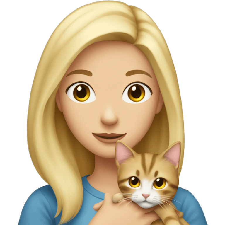 Blonde girl holding tabby cat emoji