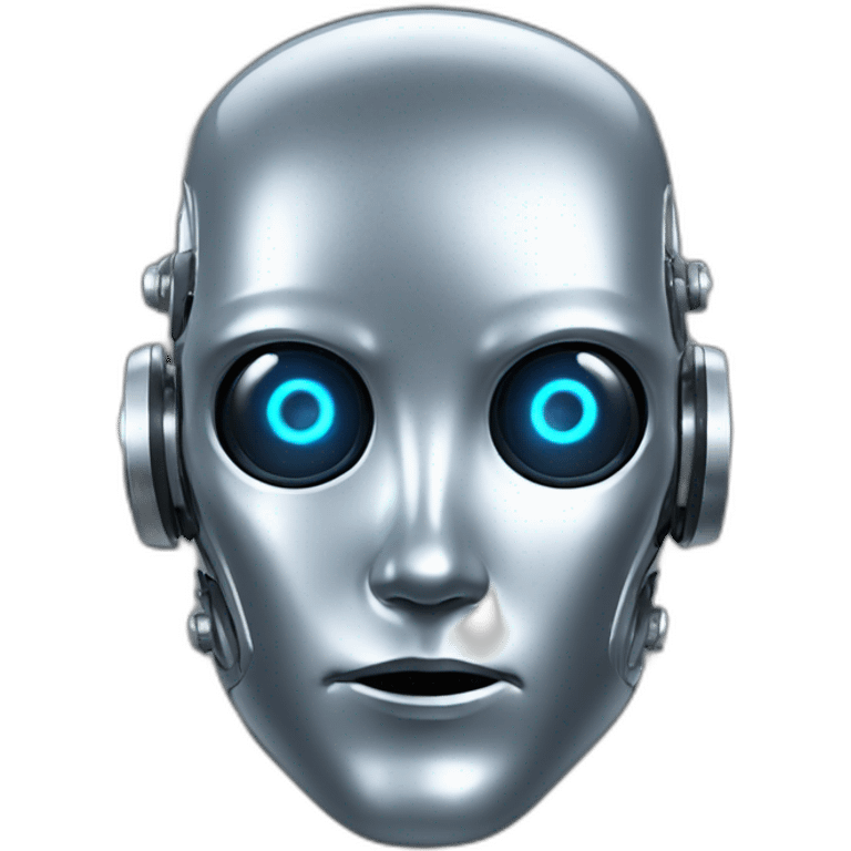 A silver robot human head with laser beam shooting from its eyes  emoji