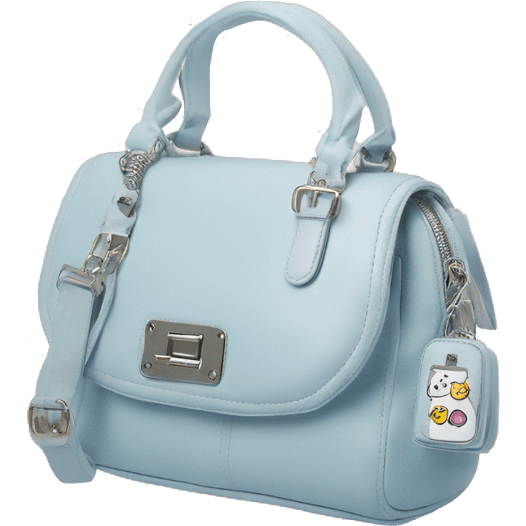 Realistic silver and pastel blue betsey johnson satchel purse.  emoji