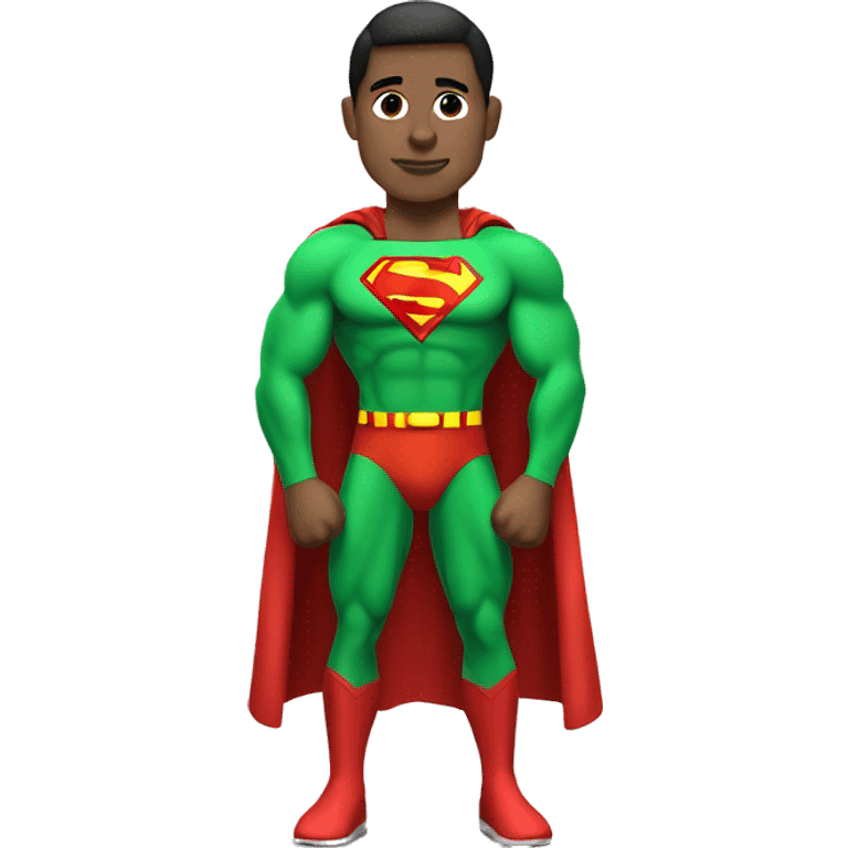 One Superman as personal trainer dressed with green sport clothes and capa. emoji