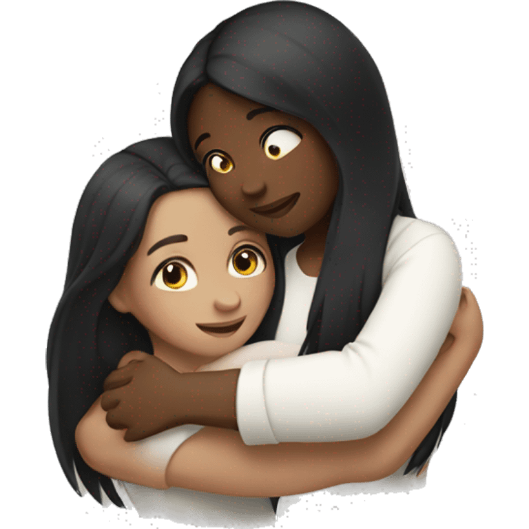 Girls hugging affectionately. They both have long black hair and white skin  emoji