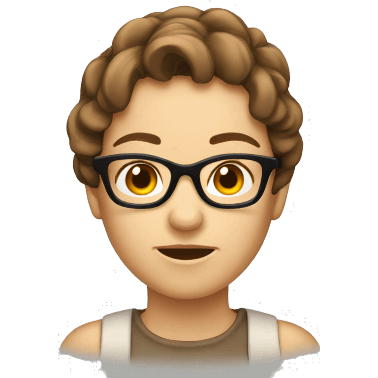 A brown hair women head emoji with glasses emoji