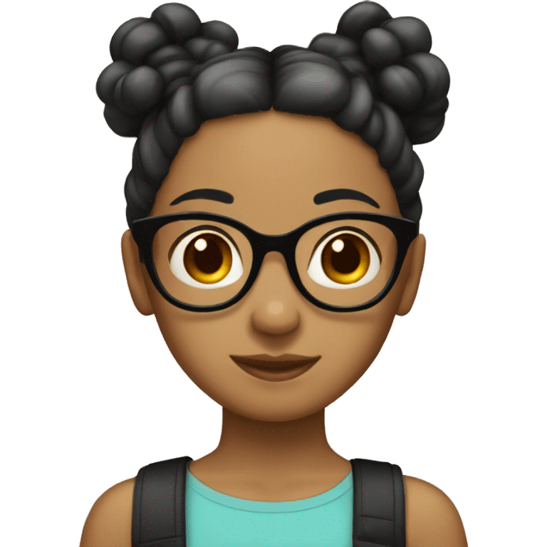 Girl with black pigtails tan skin red glasses emoji