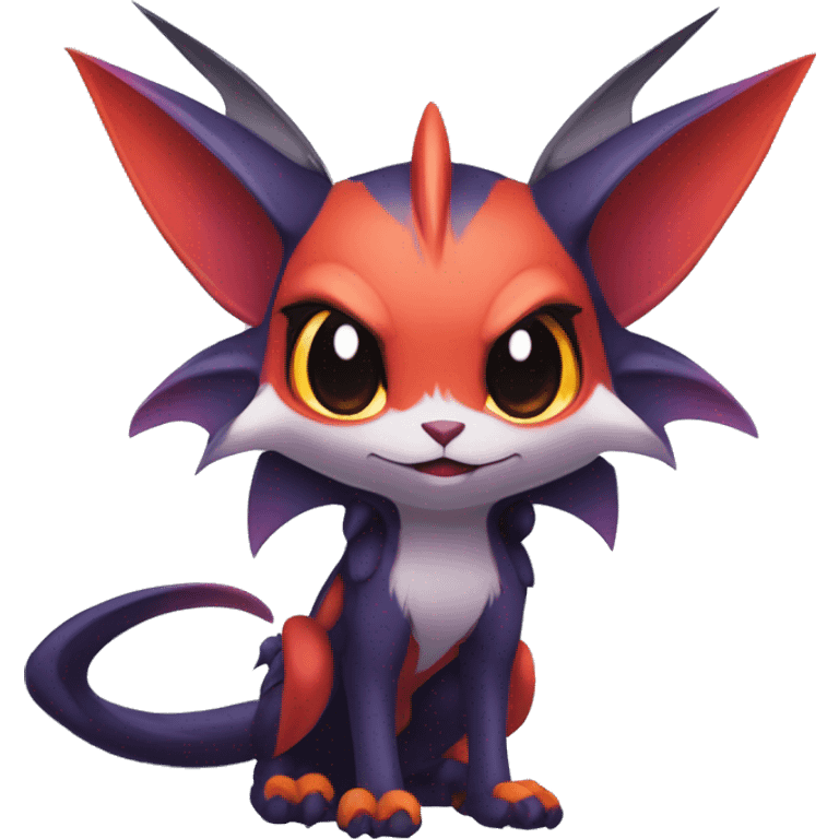  Kawaii Edgy Cool Vampiric Beautiful Noivern-Nargacuga-Litten with big Bat Ears full body emoji