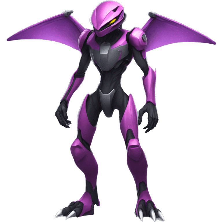 a black Genesect-Raptor-Fakémon—hybrid with a futuristic visor-helmet full body emoji