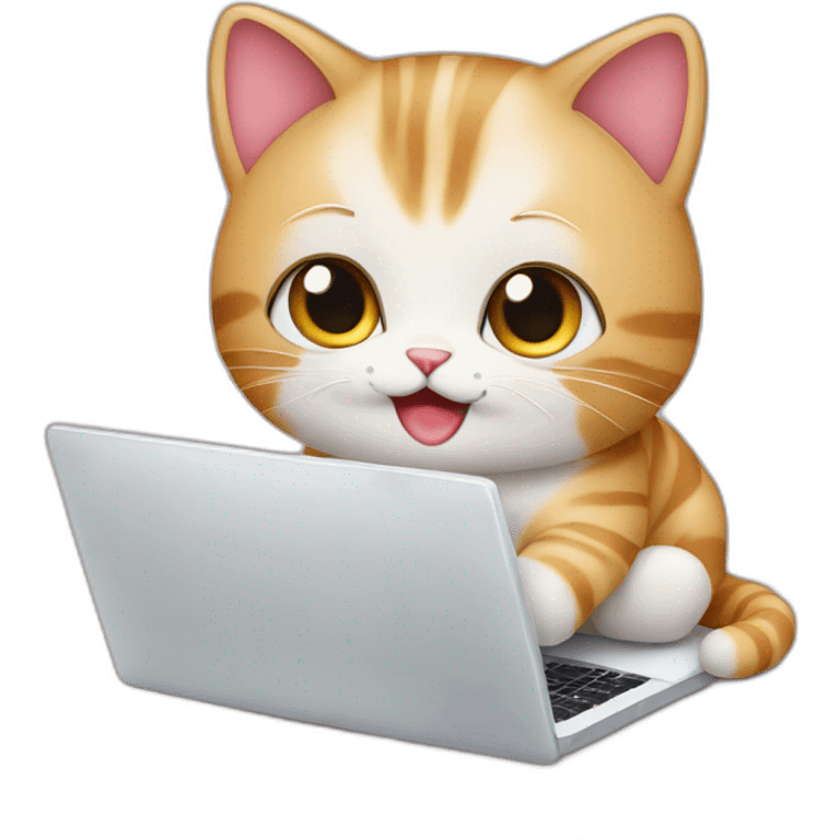 cat cute baby doing software on laptop emoji