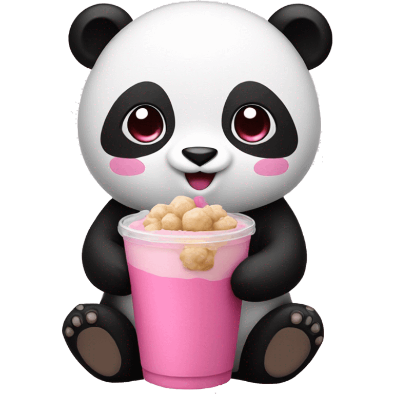 Pink panda holding a boba  emoji