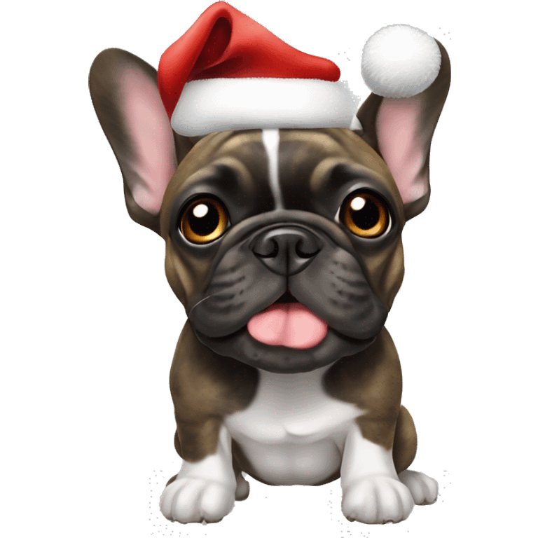 Brindle French bulldog with christmas hat emoji