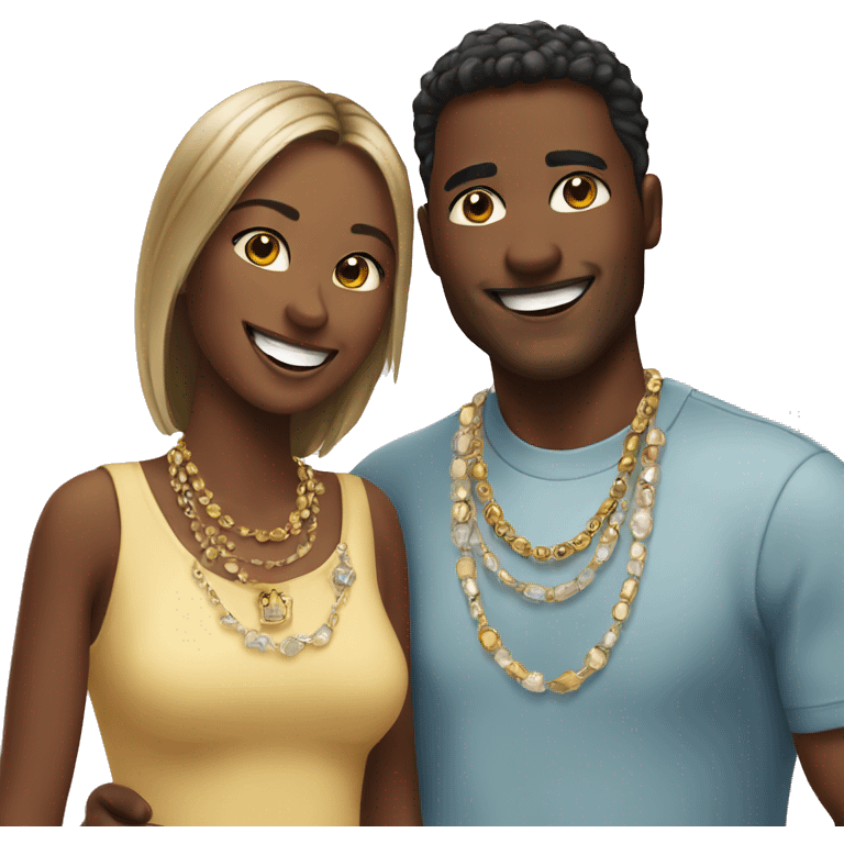 smiling couple indoors with jewelry emoji