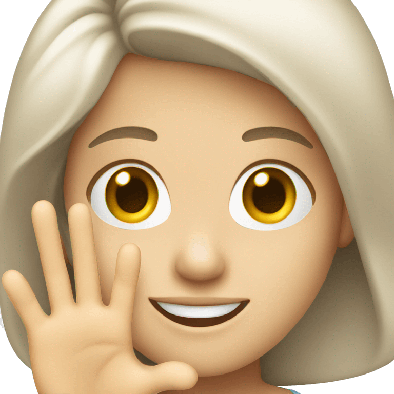 White woman smiling while waving emoji