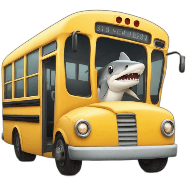 Hammerhead shark driving a school bus emoji