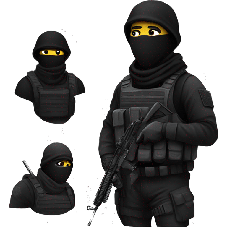 Special forces with black tactical gear and a black balaclava and blc emoji