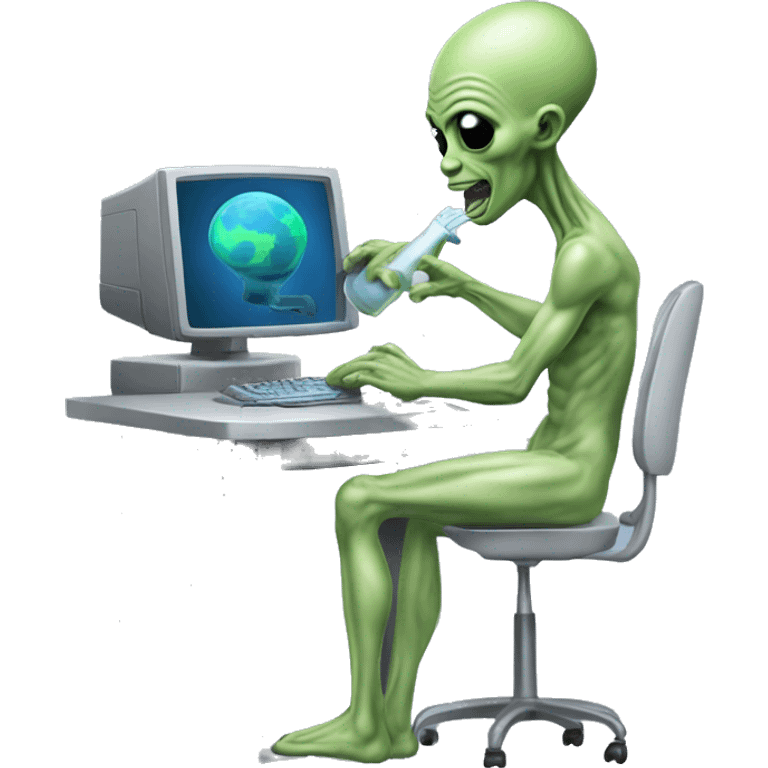 Alien man milking a computer emoji