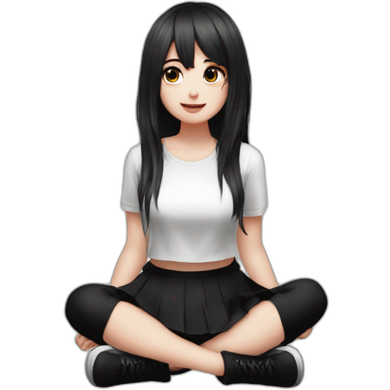 curvy emo girl sits on the floor straight view hands up black skirt белые трусики emoji