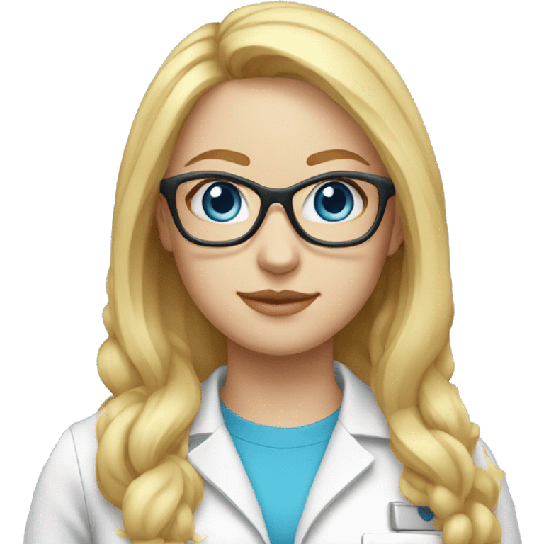 young woman with white skin, blonde shot straight hair, blue eyes with glasses wearing biology suit emoji