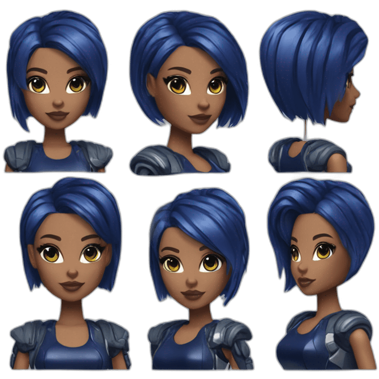 barbie girl with skin with navy blue color and hair in cyberpunk style colors emoji