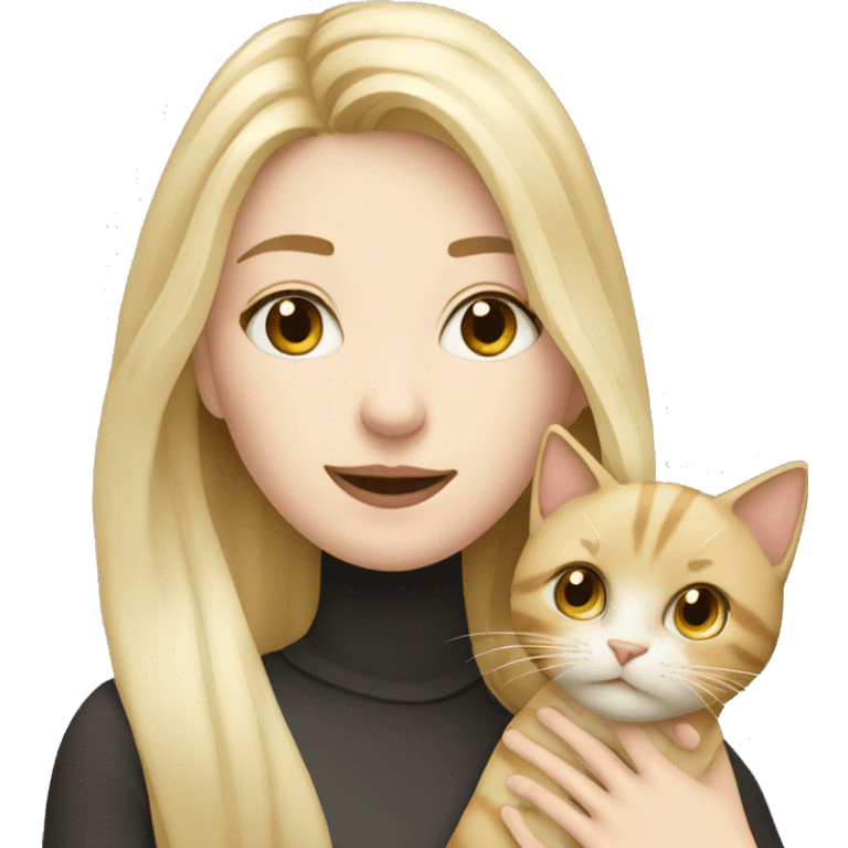 pretty woman with pale skin, very long blonde hair  hugging a cat emoji