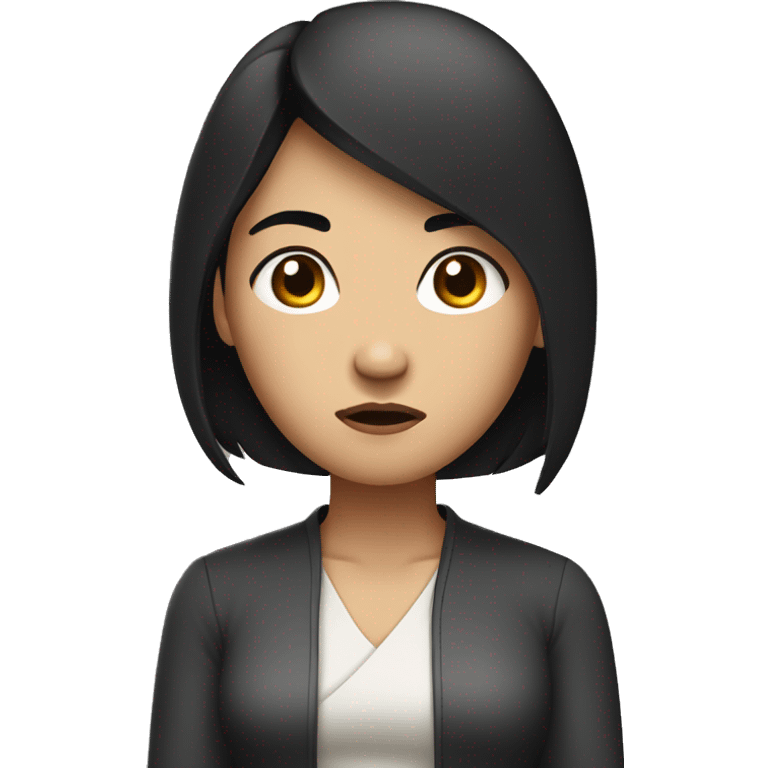 Black haired Asian woman with worried expression, hands on waist emoji