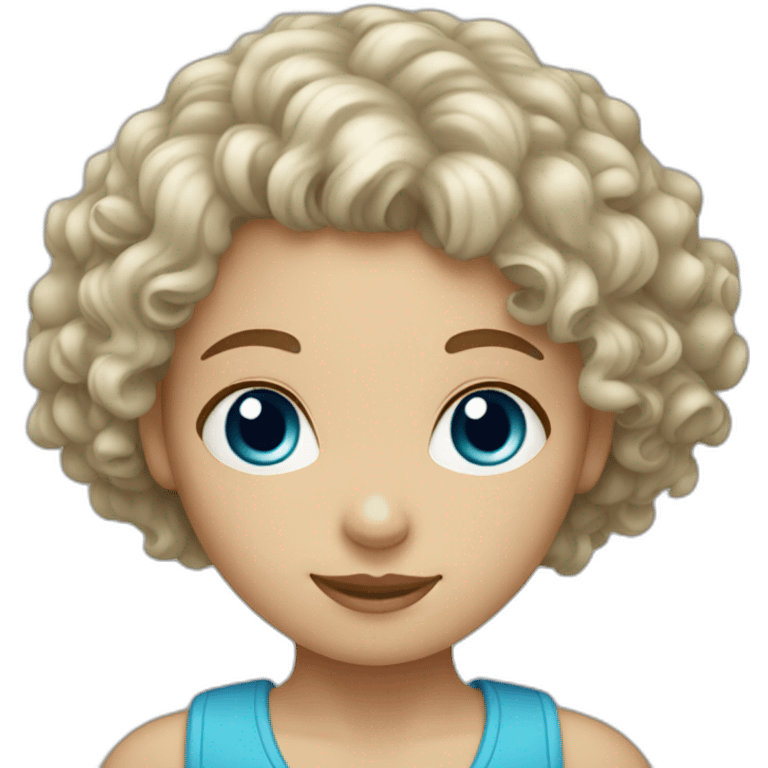 Short curly blond hair girl with blue-gray eyes emoji