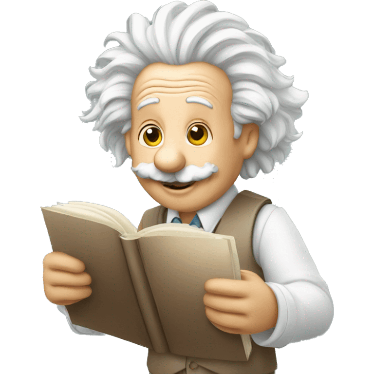 happy albert einstein holding blank notebook in one hand emoji