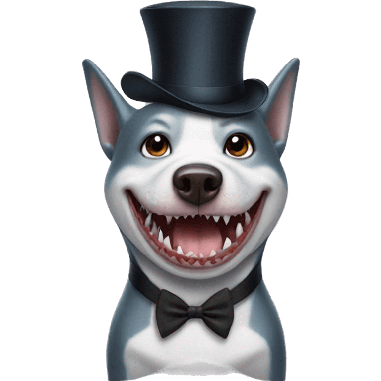 Shark with a top hat on dog emoji