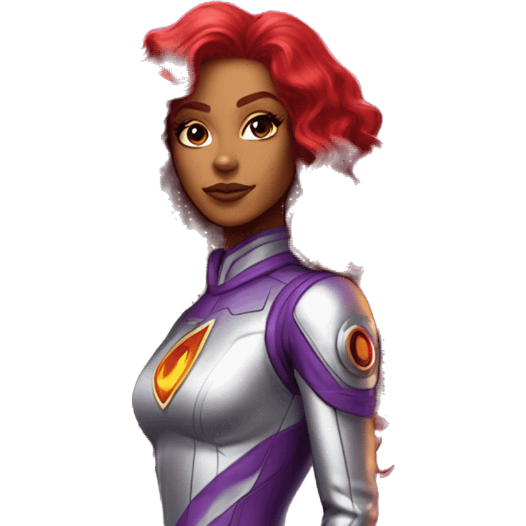 dc comics starfire red burning curly long  hair, purple and silver spacesuit with no helmet   emoji