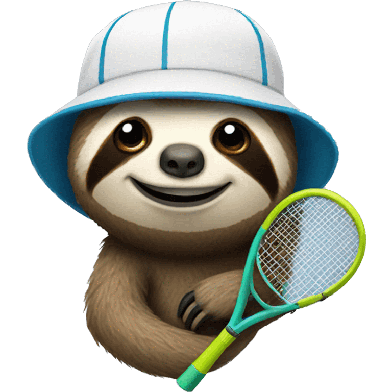 sloth in a cap with a tennis racket emoji