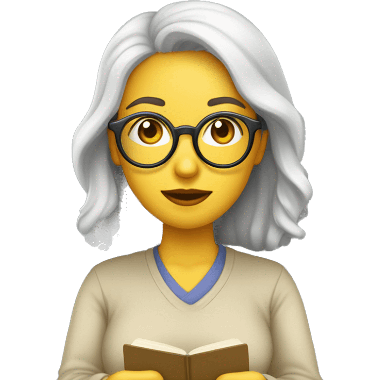 Mulher psicologa de sueter usando oculos anotando no caderno emoji