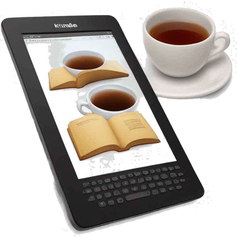 kindle ereader next to hot tea emoji