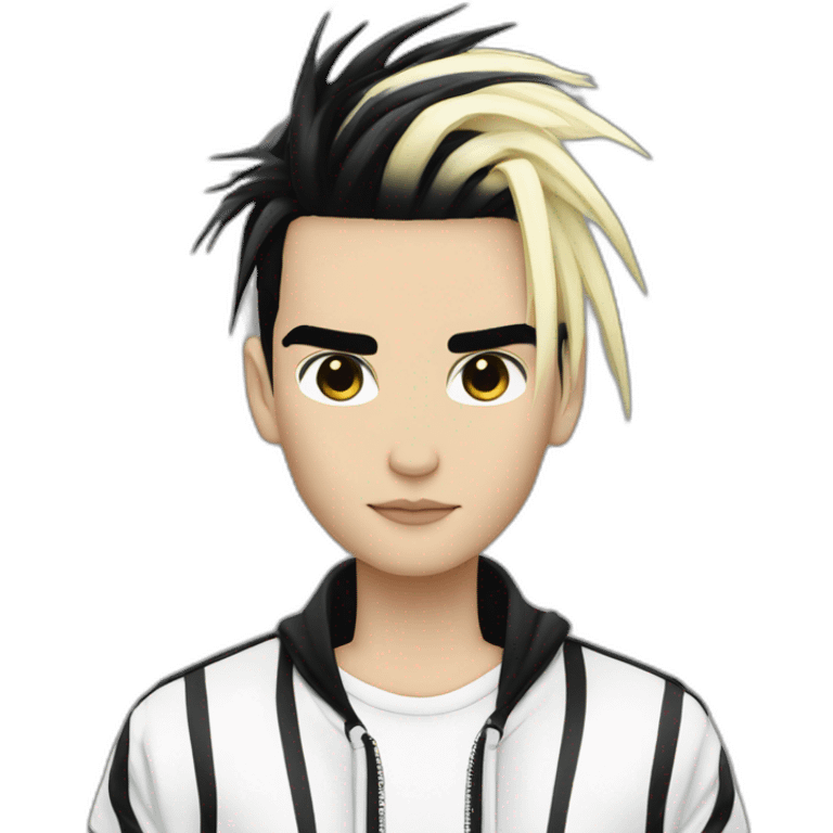 Bill Kaulitz black hair down with blonde highlights emo emoji