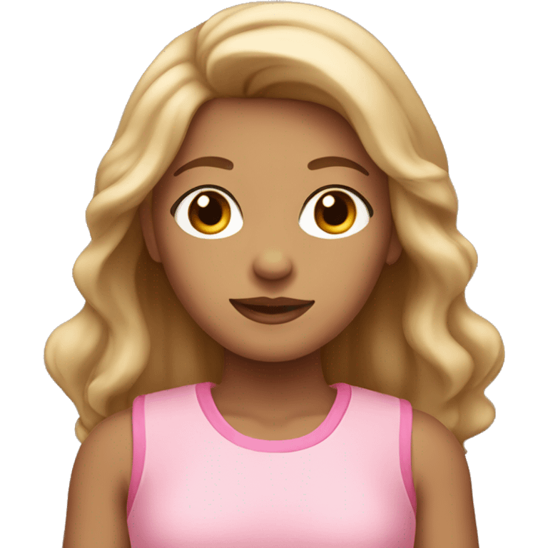 girl with ligth medium skin, brown eyes and hair wearing a pink clothes  emoji