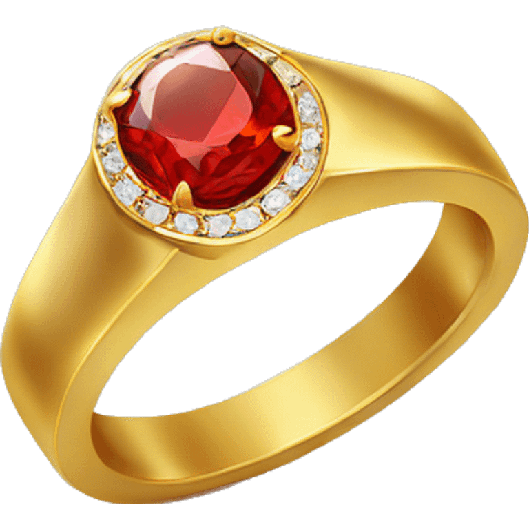 A gold ring with red hear diamond emoji