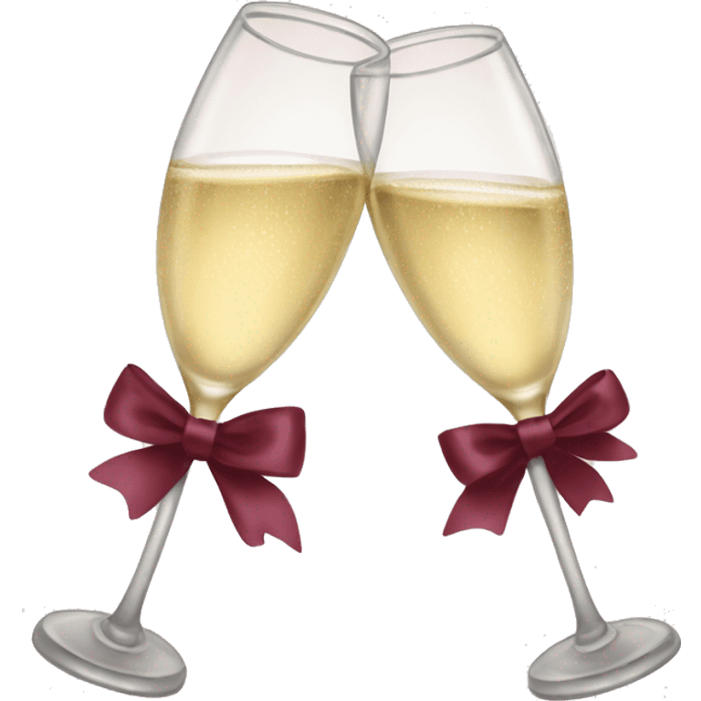 Two glasses of champagne cheering with burgundy bows emoji