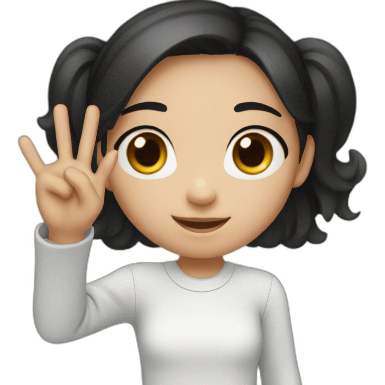 Small white skin black haired girl showing 3 fingers emoji