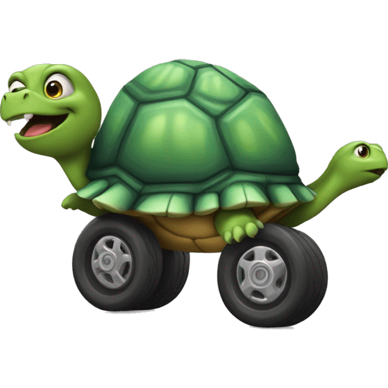 turtle going fast with wheels as hind emoji