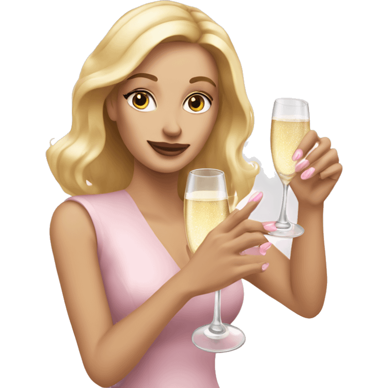 white woman hand with light pink nails holding champagne glass emoji