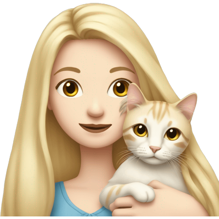 pretty woman with pale skin, very long blonde hair  hugging a cat emoji