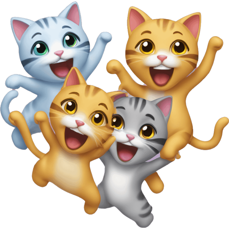 four happy girl cats dancing emoji