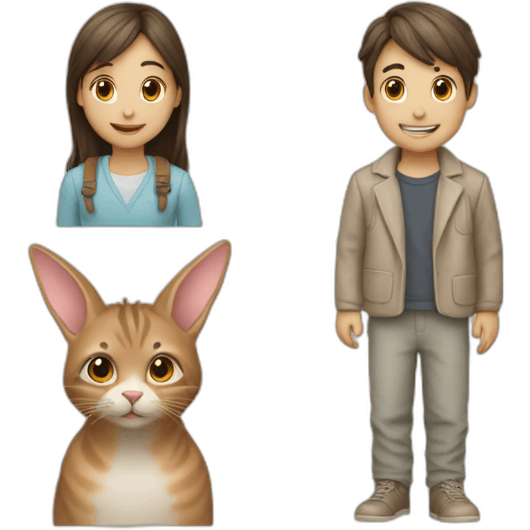 Patents with a girl and a Boy two rabbits and a cat emoji