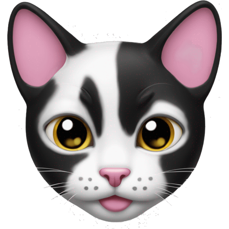 Black and white cat with pink nose with black spot on nose emoji