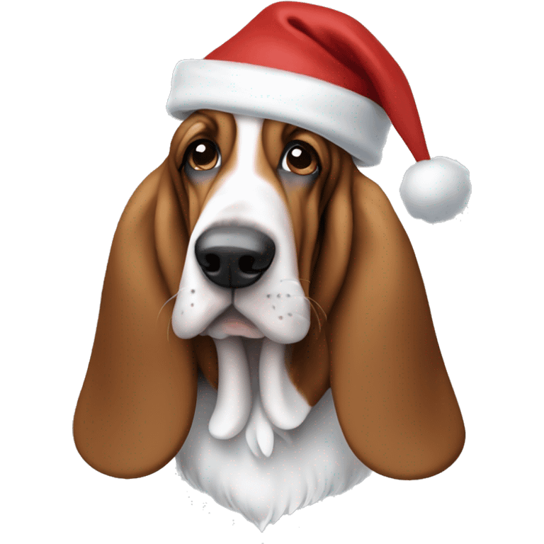 A basset hound with a Santa hat emoji