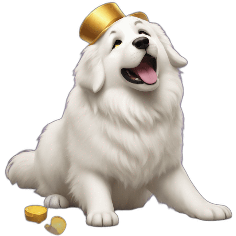 A Great Pyrenees performing magic emoji