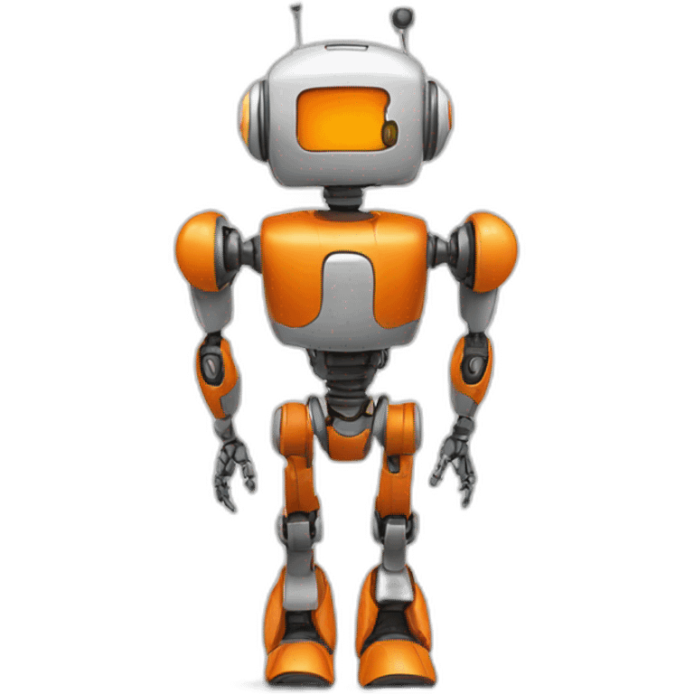 full body of a robot with a smiling orange as its head emoji