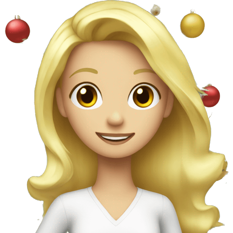 Blond Girl decorating a Christmas tree emoji