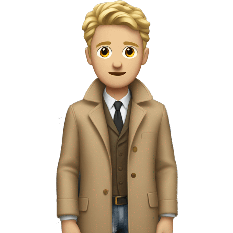 White Young man with a tan detective coat in a car emoji